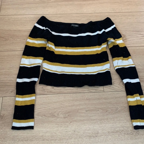 PaperMoon black gold stripes crop top medium - Picture 1 of 4